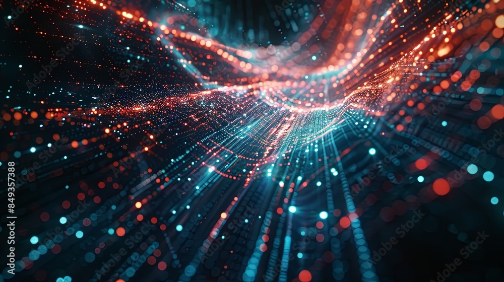 Poster Abstract visualization of big data with information streams, complex graphs, and digital interfaces representing AI data processing. Generative AI