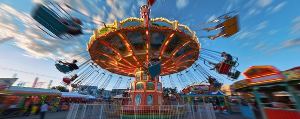 Family attending a community fair for National Love People Day, September 30th, enjoying rides and games, 4K hyperrealistic photo.