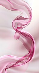 Fototapeta premium pink ribbon made of glass material with a light background, flowing curves, soft tones, light and shadow effects, abstract shapes, delicate texture, delicate details