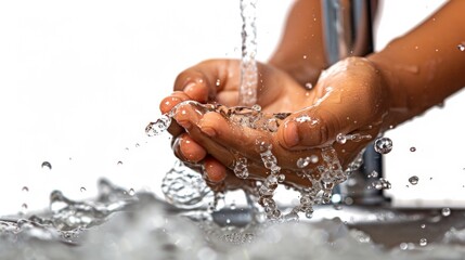 Fototapeta premium handwashing two hands being washed with soap and running water ,healthy , clean, for presentation