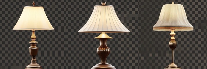Curated collection featuring three distinct decor styles of retro, vintage, and modern bedside table lamps. Each lamp is meticulously crafted and isolated on a transparent background