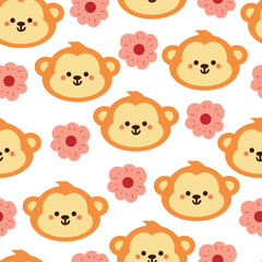 seamless pattern cute cartoon monkey and flower. cute wallpaper for textile, fabric print