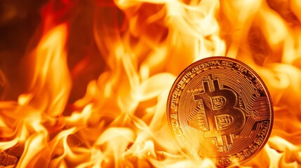 Burning bitcoin symbolizing financial concerns