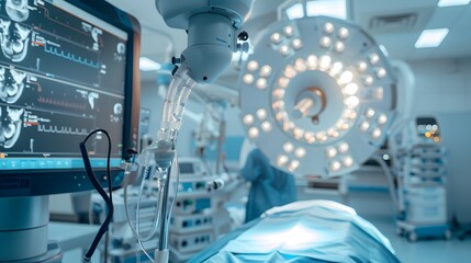 Fototapeta premium Modern equipment in operating room. Medical devices for neurosurgery.
