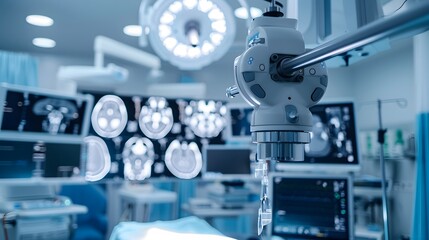 Modern equipment in operating room. Medical devices for neurosurgery.