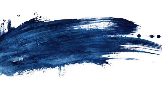 Blue ink brush stroke on a transparent background