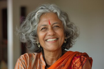 Portrait of an Indian woman, 60 years old. Woman smiling