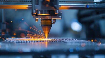 Fototapeta premium Precision in Progress: 3D Printer Building Intricate Design with Glowing Lights