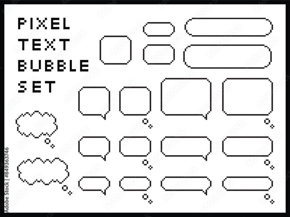 Fototapete cute pixel dialog text speech bubble isolated vector element illustration set. speech talking thinki