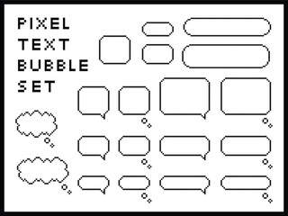 Cute pixel dialog text speech bubble isolated vector element illustration set. Speech talking thinking box. Dialogue cloud. 8 bit. For game development, mobile app, scrapbook, graphic, social media