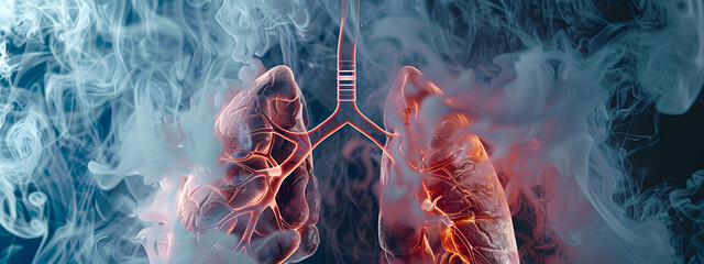 Human lungs and white smoke around.