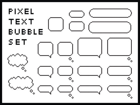 Cute pixel dialog text speech bubble isolated vector element illustration set. Speech talking thinking box. Dialogue cloud. 8 bit. For game development, mobile app, scrapbook, graphic, social media