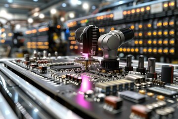 Close up of a circuit board with AI microchip, representing the integration of artificial intelligence in modern electronic systems