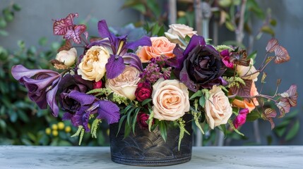 Obraz premium Jasmine iris and rose floral arrangement