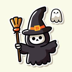 Halloween witch and boo ghost illustration
