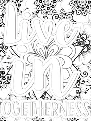 Dog Quotes Flower Coloring Page Beautiful black and white illustration for adult coloring book