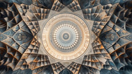 Abstract pattern inside a ceiling dome using the Persian and Islamic architectural style and decoration