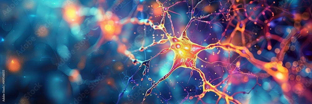 Poster An abstract representation of a neural network with nodes and connections, showing how AI processes and learns data. Generative AI