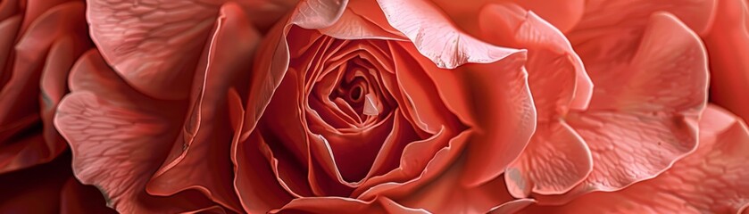 Close-up of a vibrant coral rose in full bloom, showcasing intricate petals and delicate textures in stunning detail.