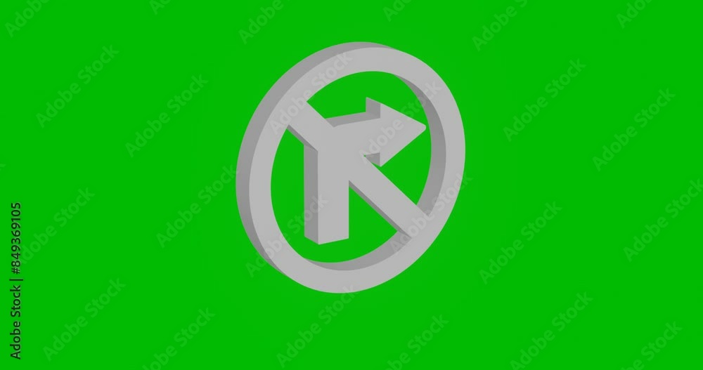 Poster animation of rotation of a white no left turn sign with shadow. simple and complex rotation. seamles