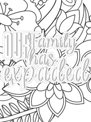 Dog Quotes Flower Coloring Page Beautiful black and white illustration for adult coloring book
