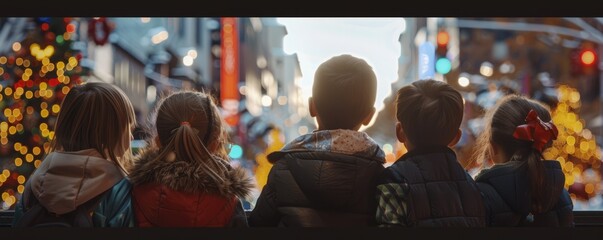Fototapeta premium Kids watching a parade for National Espresso Day, November 23rd, enjoying the festive atmosphere, 4K hyperrealistic photo.