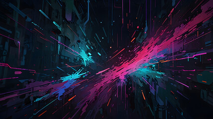 Fototapeta premium abstract background features bold splashes neon colors, arranged chaotically yet harmoniously, with ample central copy space for text or logos