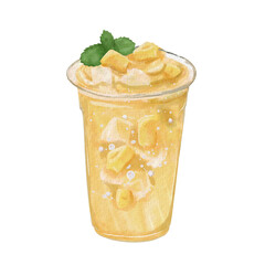 Illustration of soda water with mango syrup in watercolor painting