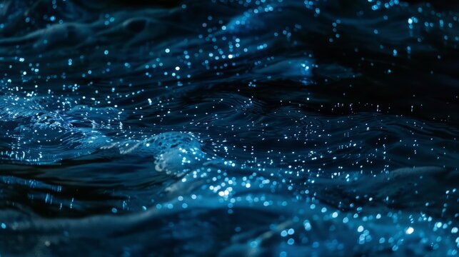 Amazing bio-luminescent algae lights up the ocean at night, looks like stars in the depth of the sea.