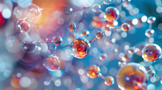 Colorful 3D molecular structure representing scientific discovery and research in chemistry, biology, and nanotechnology.