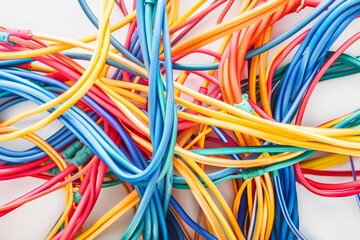 Artistic Composition of Colorful Cables Intertwined Highlighting Technology and Connectivity Concept