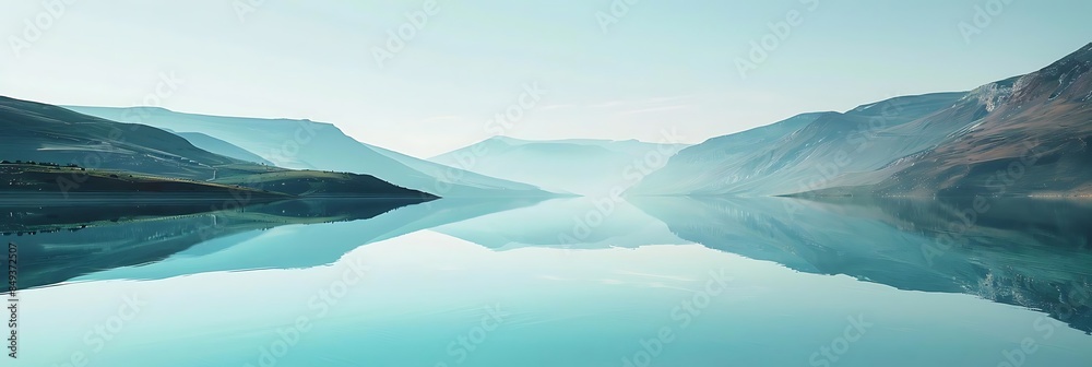 Wall mural mountain reflection in a lake under a blue sky