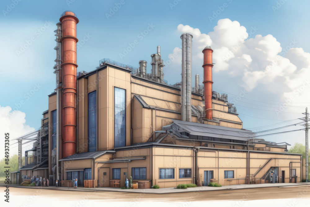 Wall mural modern factory exterior illustration