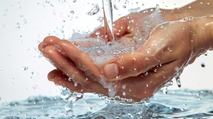 Fototapeta premium handwashing two hands being washed with soap and running water ,healthy , clean, for presentation
