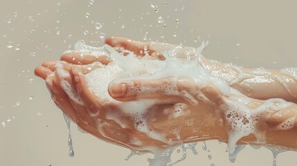 Fototapeta premium handwashing two hands being washed with soap and running water ,healthy , clean, for presentation