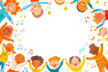 Fototapeta premium Children choir and Music Notes illustration in a border frame design. Copy space concept