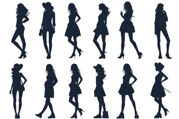 Obraz premium Vintage-inspired illustrations of women in dresses and hats, perfect for fashion, lifestyle, or editorial use