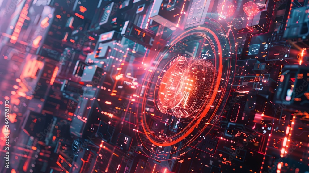 Aufkleber An abstract illustration of cybersecurity elements, including digital locks, shields, and network nodes, all protected by AI algorithms. Generative AI