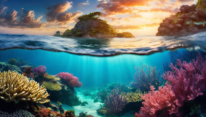 water's edge at deep sea, merging with sky and clouds, symbolizing vastness and tranquility. Ideal for nature and travel concepts