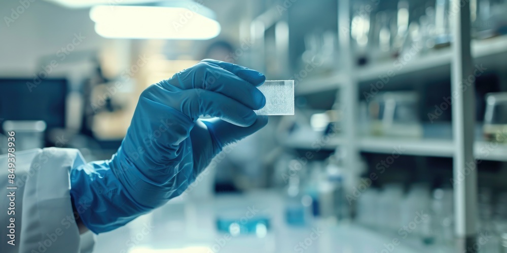 Poster a scientist in a lab coat holds a piece of paper, likely containing research or data notes