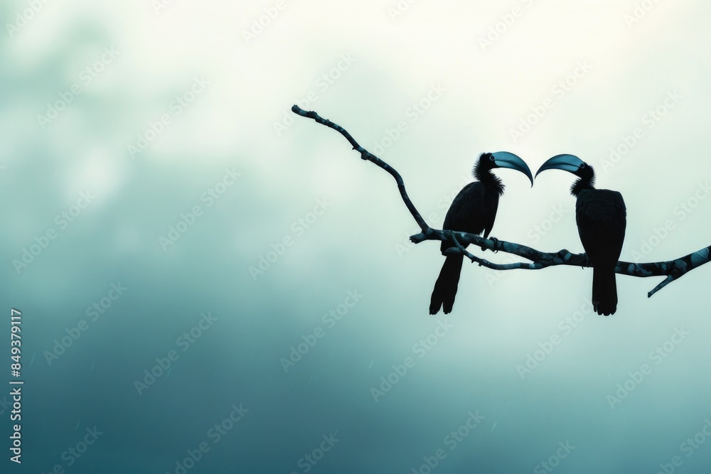 Aufkleber a scene of two birds perched on a tree branch, looking out at something