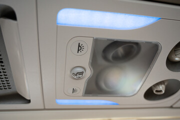 The blue light on the ceiling is bright and inviting. It's a nice touch to the otherwise plain ceiling