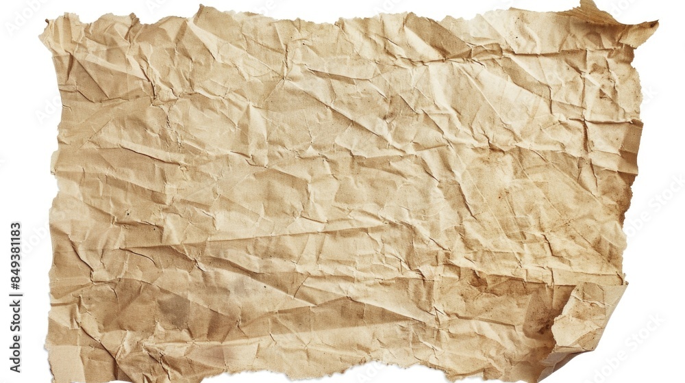 Poster a single piece of brown paper on a plain white background, suitable for use as a placeholder or in g