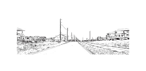 Print Building view with landmark of St. George Island is the island in Florida. Hand drawn sketch illustration in vector.