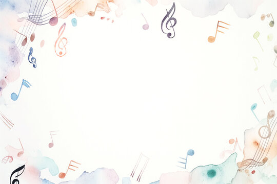 White paper with illustrations of music notes in a border frame design, copy space concept. 
