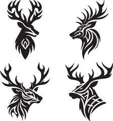 Deer Heads Silhouettes Vector Illustration