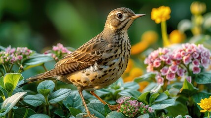 bird and flowers HD 8K wallpaper Stock Photographic Image 