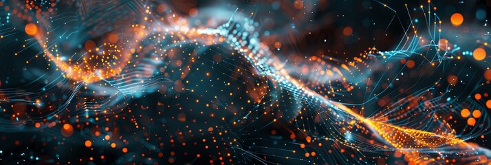 An intricate and dynamic visualization of big data with complex graphs, information streams, and digital interfaces representing AI data processing. Generative AI