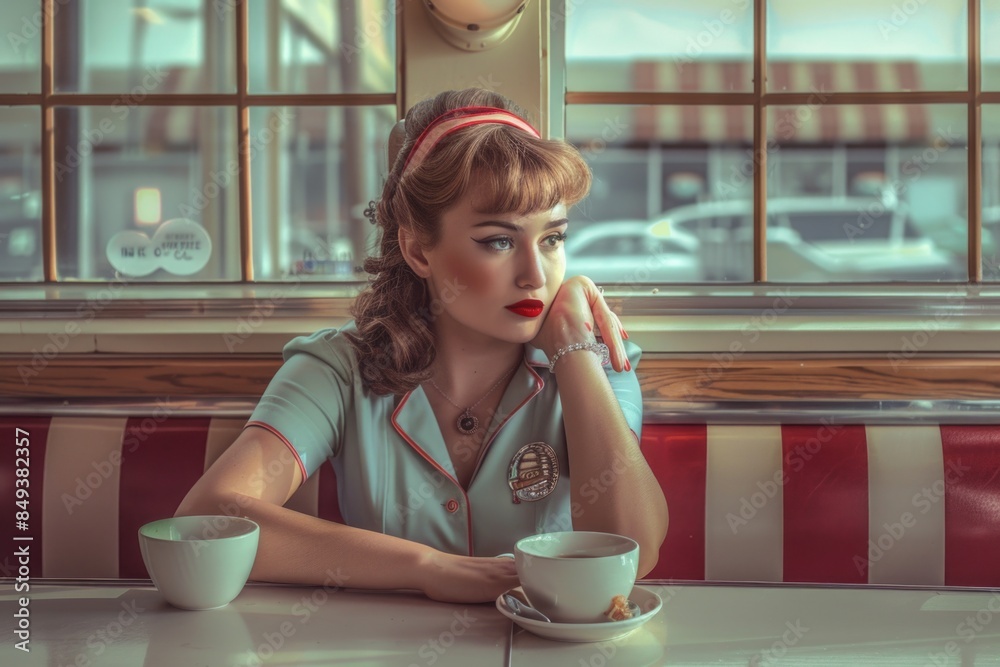 Aufkleber a person enjoying a cup of coffee at home, great for use in lifestyle or daily routine scenarios