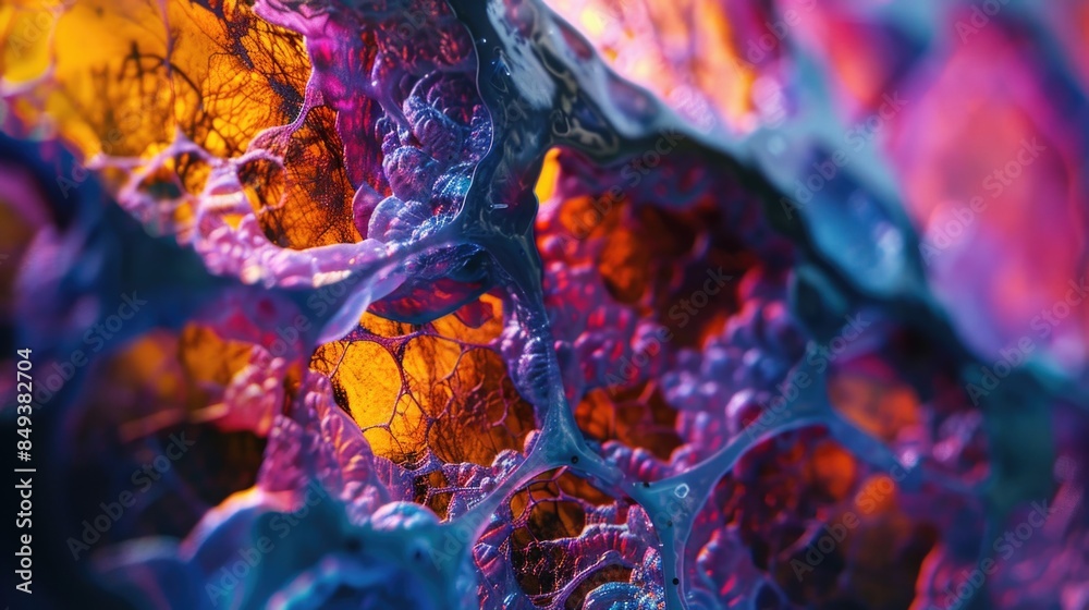 Poster a detailed view of an abstract art piece with various textures and colors